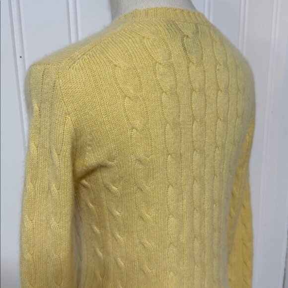 Brooks Brothers 100% Italian Cashmere Cable Knit Yellow Crew Neck Sweater size S - Picture 6 of 7